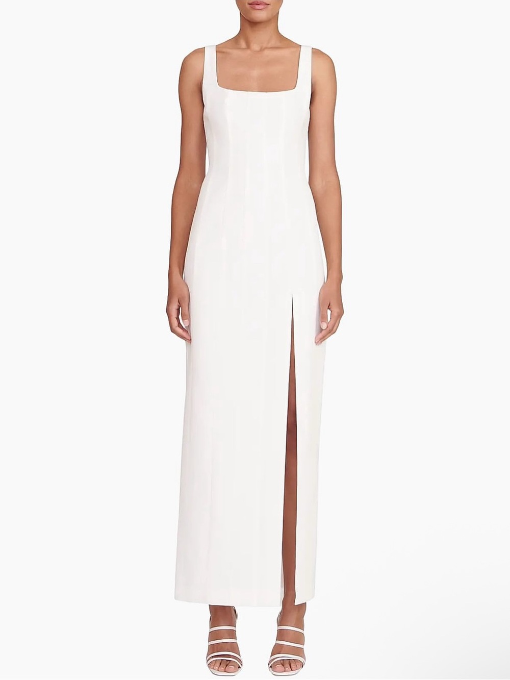 STAUD White Square-Neck Maxi Dress with High Slit